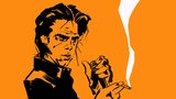 In Comicform gezeichneter Nick Cave auf orangem Hintergrund