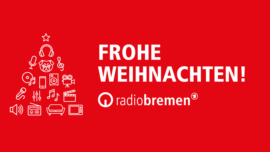 Roter Banner mit Radio-Bremen-Logo und mit der Aufschrift: Frohe Weihnachten